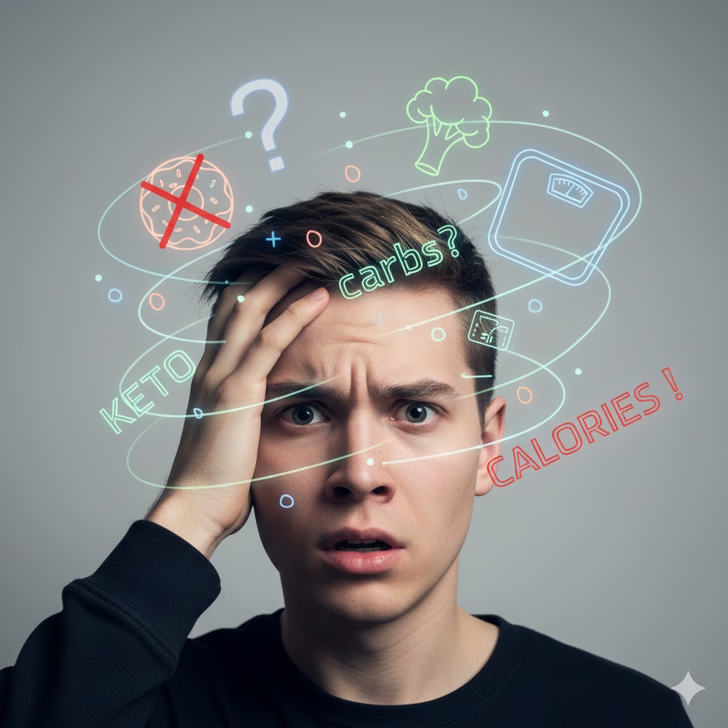 Pessoa confusa com dietas